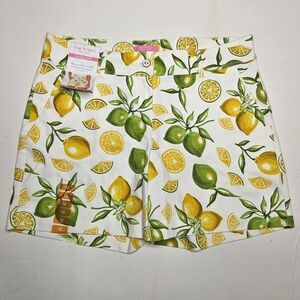 Isaac Mizrahi NWT Lemon Lime AOP Tailored Shorts Stretch Vibrant Tropical 12
